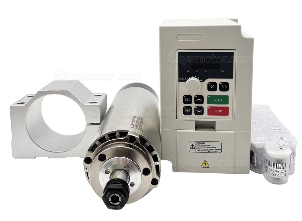 800W 110V/220V 空冷CNCスピンドルモーターキット JGF-F65A-800 + H100-0.75 可変周波数ドライブ & ER11コレット13個付き